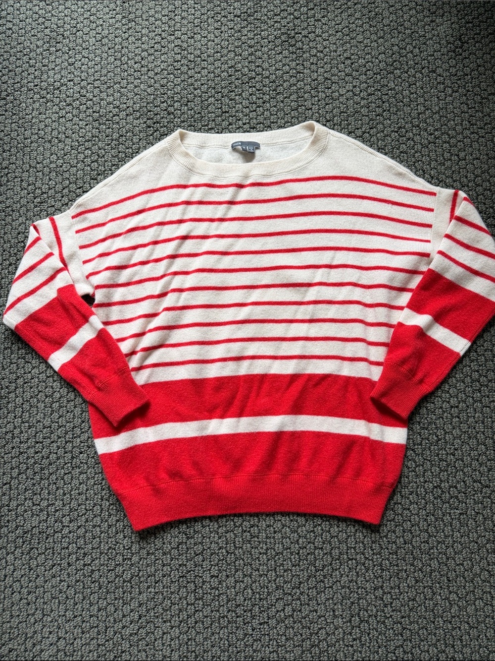 Vince Soft Cashmere Striped Cream Crewneck Sweater